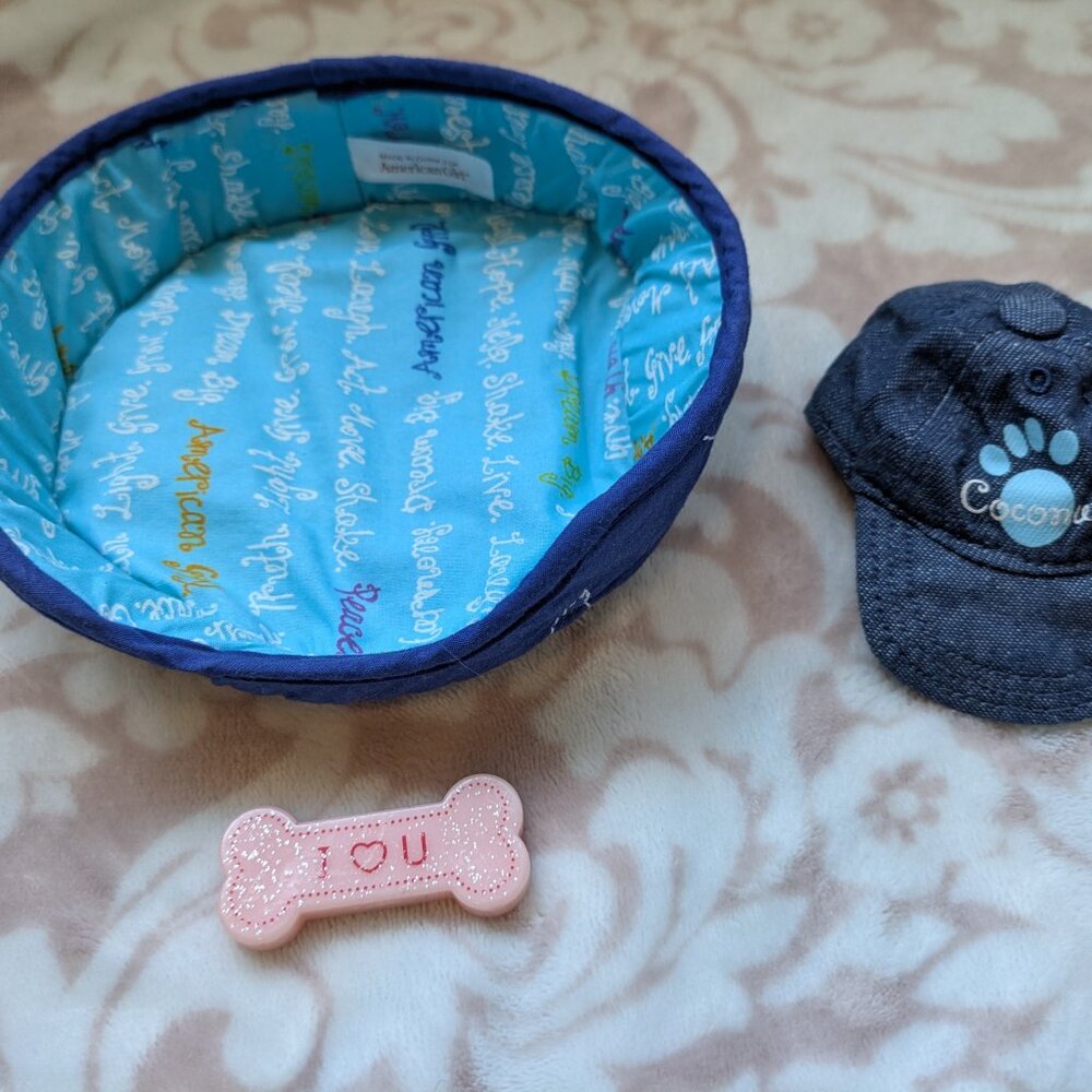 American Girl Coconut's Sleepover Accessories Dog Bed, Denim Hat, and Dog Bone